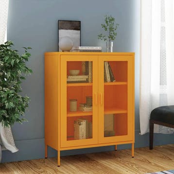 vidaXL Opbergkast mosterdgeel 80x35x101,5 cm staal, Verzenden