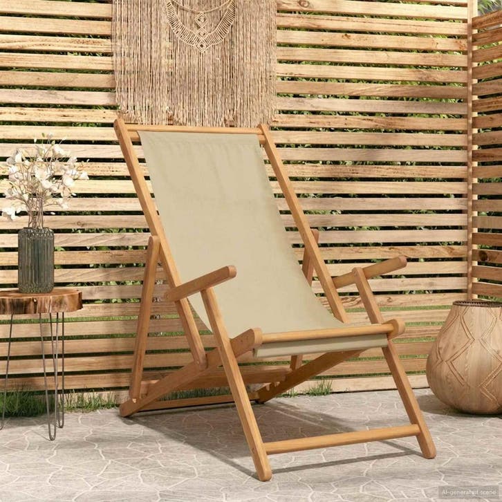 vidaXL Zonstoel Beige Massief Teakhout, Tuin en Terras, Tuinstoelen, Nieuw, Verzenden
