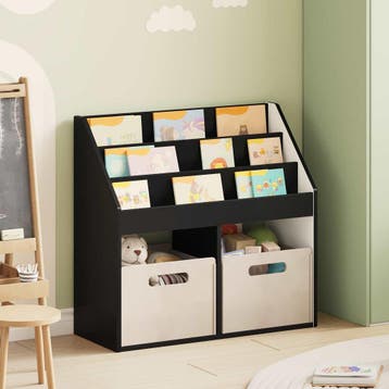 vidaXL Kinderboekenplank Zwart 72,5 x 29,5 x 69 cm Bewerkt, Huis en Inrichting, Woonaccessoires | Krantenbakken en Lectuurbakken