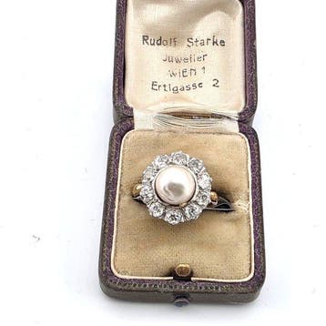 Ring - 18 karaat Geel goud, Platina - 1.20ct. tw. Parel -, Nieuw