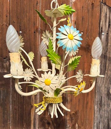 Lampe à suspendre - Métal, Émail - Lustre vintage à trois