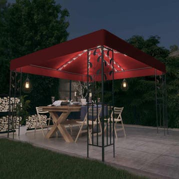 vidaXL Prieel met LED-lichtslinger 3x3 m wijnrood, Tuin en Terras, Partytenten, Verzenden, Nieuw