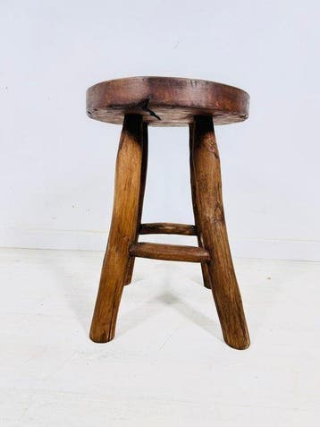 Kruk - Massief houten brutalistische kruk - Hout