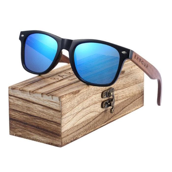Zonnebril Walnoot met Houten Kistje - UV400 en Polaroid, Handtassen en Accessoires, Zonnebrillen en Brillen | Heren, Nieuw, Verzenden