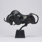Sculpture, Bronze Sculpture of a Striking Bull - with base -