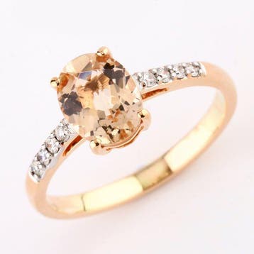 Ring - 14 karaat Roségoud - 1.28ct. tw. Morganiet - Diamant