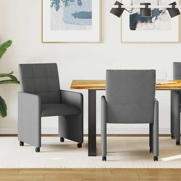 vidaXL Eetkamerstoelen met wielen 2 st Stof Donkergrijs, Maison & Meubles, Chaises, Verzenden