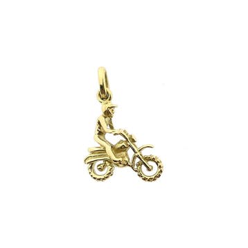 Gouden hanger van een motorcrosser (Hanger of bedel), Handtassen en Accessoires, Bedels, Ophalen of Verzenden, Gebruikt, Goud