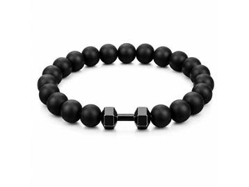 Veiling - Fitness Armband Heren Zwart met Halter Bedel, Handtassen en Accessoires, Armbanden, Nieuw