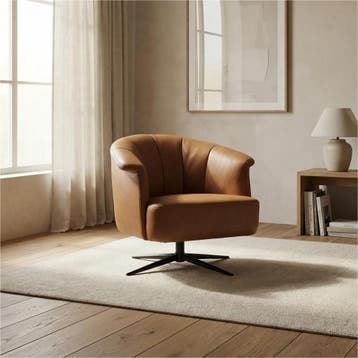 Leren draaifauteuil Embrace - Rancho Cognac (cognac) -, Maison & Meubles, Fauteuils, Ophalen of Verzenden
