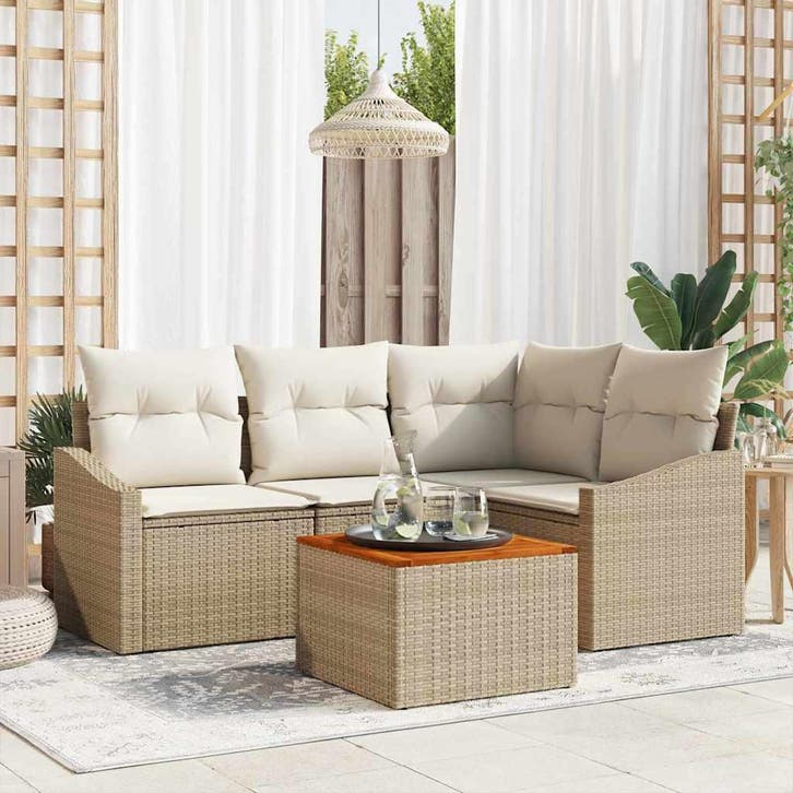 vidaXL Tuinbank Set met kussen 5 pcs Beige poly rattan, Jardin & Terrasse, Ensembles de jardin, Envoi