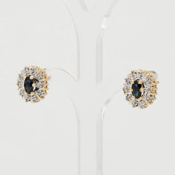 Oorbellen - 14 karaat Geel goud Saffier - Diamant -, Handtassen en Accessoires, Oorbellen, Nieuw