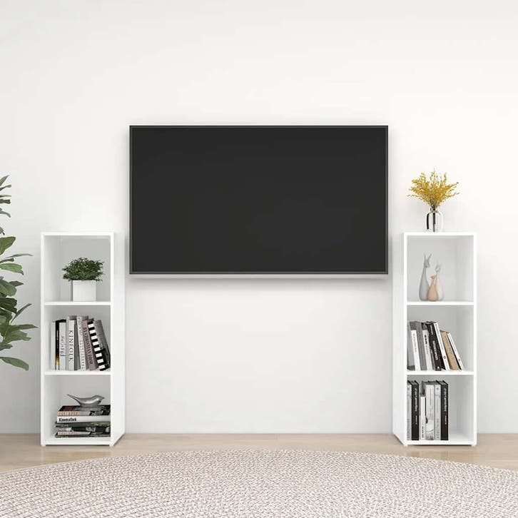 vidaXL Tv-meubelen 2 st 107x35x37 cm bewerkt houtwit, Maison & Meubles, Armoires | Mobilier de télévision, Envoi