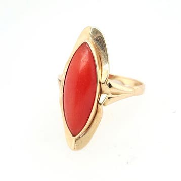 Bague - 14 carats Or jaune Corail rouge
