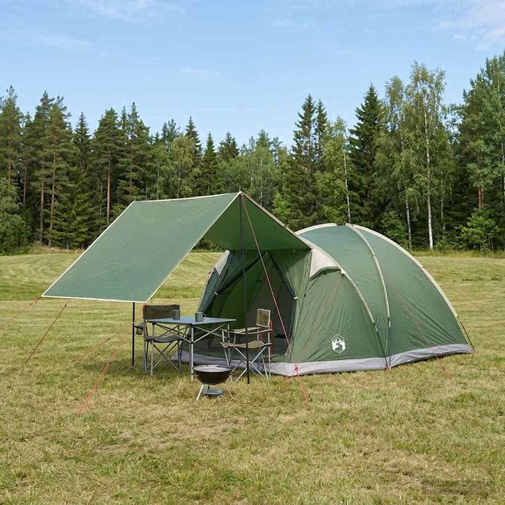 vidaXL Huisje Tent met dak Groen 4-persoons Polyester en, Caravanes & Camping, Tentes, Envoi