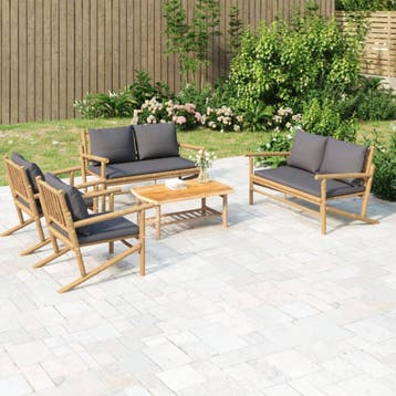vidaXL 5-delige Loungeset met kussens bamboe donkergrijs, Verzenden, Loungeset