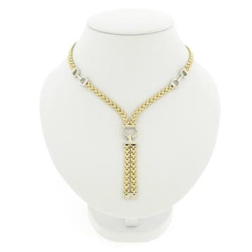 Bicolor gouden Bismarck schakelcollier met vaste hanger, Ophalen of Verzenden, Gebruikt, Goud, Goud