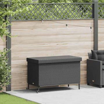 vidaXL Tuinbox met wielen 110x55x73 cm poly rattan zwart, Verzenden