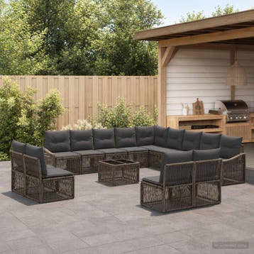 vidaXL Tuinbank Set 14 st Grijs poly rattan, Verzenden, Nieuw