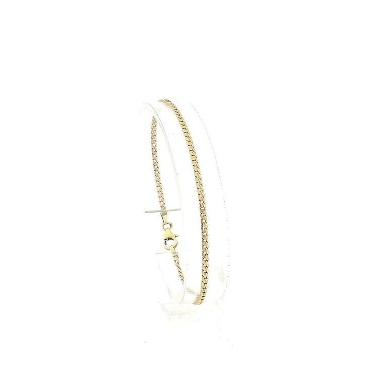 Gouden platte gourmetschakel armband (Schakelarmband), Handtassen en Accessoires, Armbanden, Overige kleuren, Gebruikt, Goud, Ophalen of Verzenden