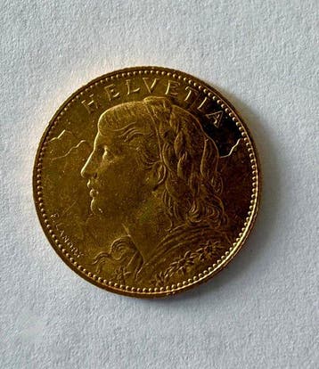 Zwitserland. 10 Francs 1922-B Vreneli, Postzegels en Munten