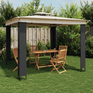 vidaXL Prieel met dubbel dak 2,94x2,94 m staal crèmekleurig, Tuin en Terras, Verzenden, Nieuw