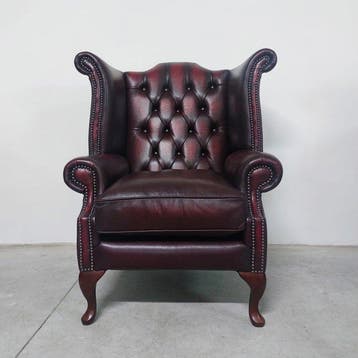 Chesterfield style - Fauteuil - Koningin Anne - Leder, Hout