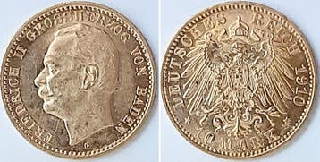 Duitsland 10 Mark Friedrich Ii Baden 1910 G J 191 Friedri..., Verzenden