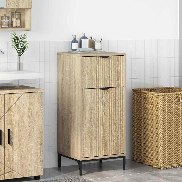 vidaXL Badkamerkast Sonoma Eik 39,5 x 36 x 88 cm Bewerkt, Maison & Meubles, Tables | Coiffeuses, Envoi