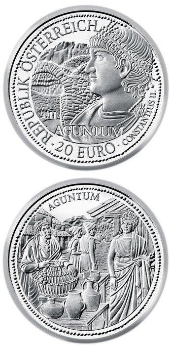 Oostenrijk. 20 Euro 2011 Aguntum  Proof (Zonder, Postzegels en Munten, Munten | Europa | Niet-Euromunten