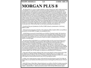 Wespe Classic 1:8 - Modelauto - Morgan Plus 8 Kit, Hobby en Vrije tijd, Nieuw