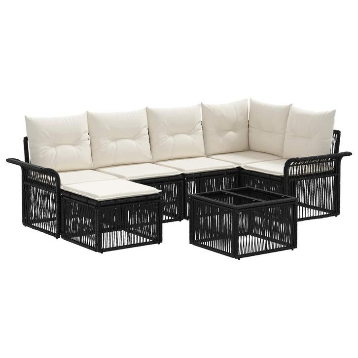 vidaXL Tuinbank Set 7 pcs Zwart poly rattan, Tuin en Terras, Tuinsets en Loungesets, Nieuw, Verzenden