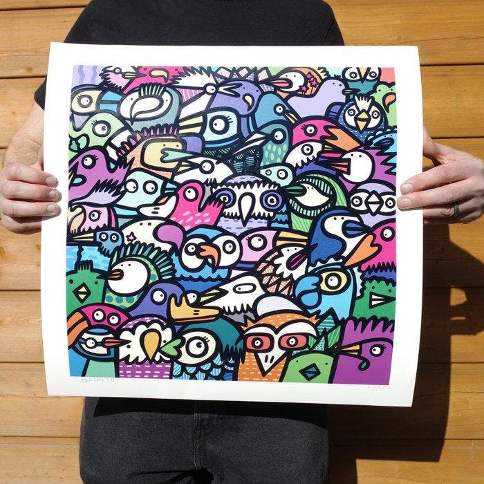 Kev Munday - All The Birds - Textured Giclee Print - No, Antiek en Kunst, Kunst | Designobjecten