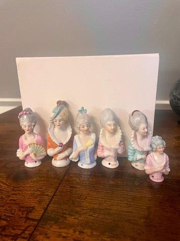 Beeldje - Porcelain half-doll pincushion dolls (6) -