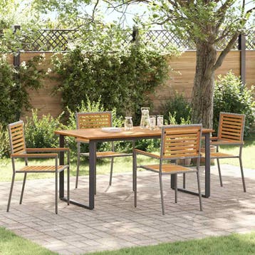 vidaXL Tuin Eettafel Set 5 st Grijs Massief Acacia Hout, Verzenden, Nieuw