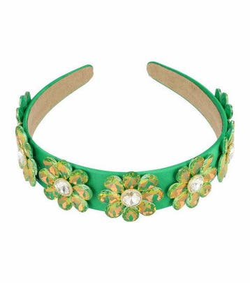 Haarband Diadeem 4cm – Bloemen - Facetstenen – Groen, Handtassen en Accessoires, Nieuw