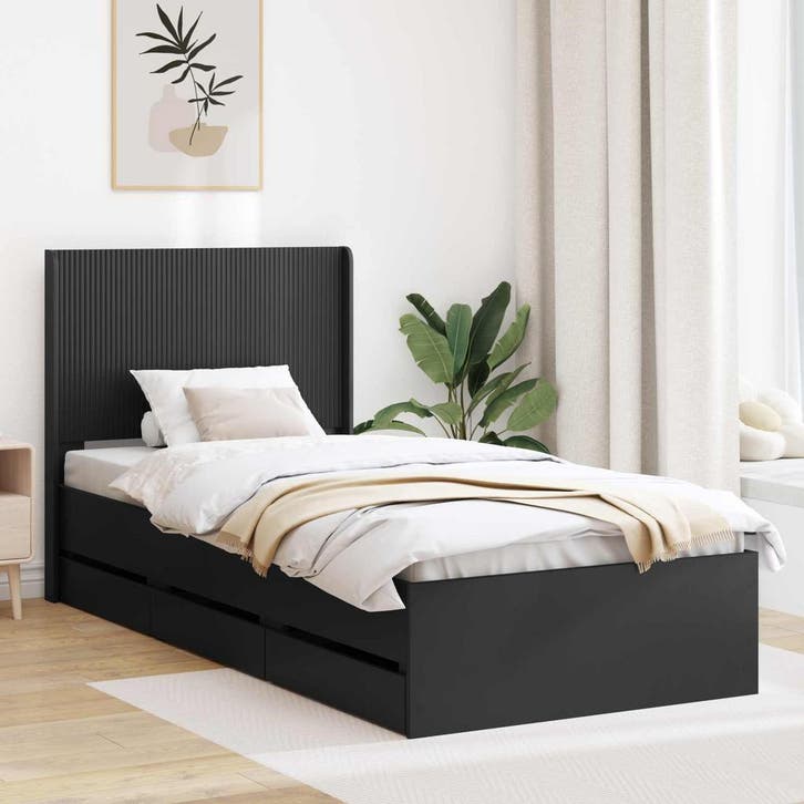 vidaXL Bedframe met opbergruimte en hoofdbord Zwart 90 x 200, Huis en Inrichting, Slaapkamer | Bedden, Nieuw, Verzenden