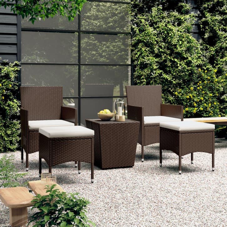vidaXL 5-delige Bistroset poly rattan en gehard glas bruin, Tuin en Terras, Tuinsets en Loungesets, Nieuw, Verzenden