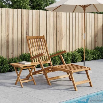 vidaXL Opvouwbare Ligstoel met Tafel Naturel Massief, Verzenden, Nieuw