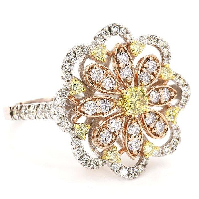Bague de cocktail - 14 carats Or blanc - 1.30ct. tw., Handtassen en Accessoires, Antieke sieraden
