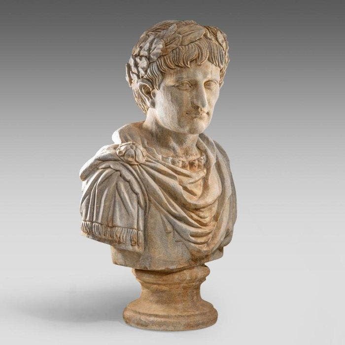 Sculpture, Bust of Emperor Augustus - 48 KG - 60 cm - Pierre, Antiquités & Art, Curiosités & Brocante