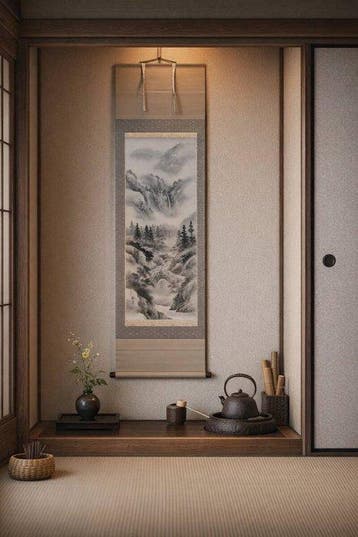 Rouleau suspendu japonais Montagnes profondes, vallée et
