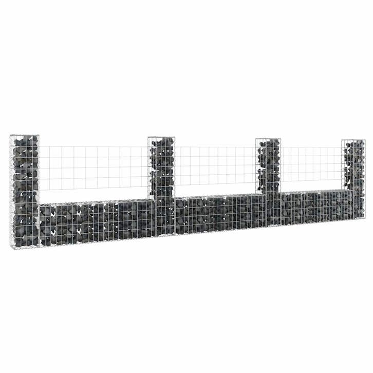 vidaXL Schanskorf U-vormig met 4 palen 380x20x100 cm ijzer, Jardin & Terrasse, Clôtures de jardin, Envoi