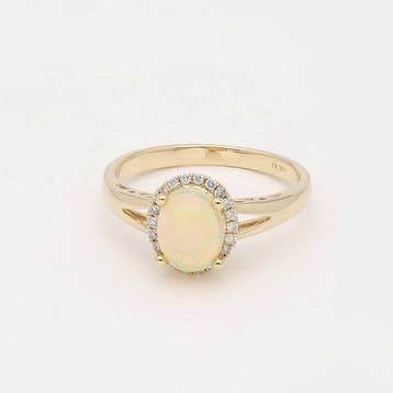 Ring - 10 kt. Geel goud Opaal - Diamant