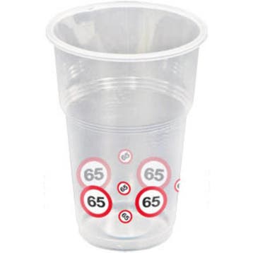 Bekers 65 Jaar Verkeersbord Plastic 350ml 8st, Verzenden, Nieuw