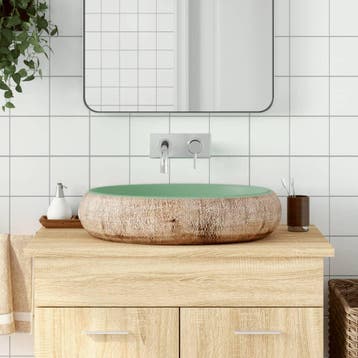 vidaXL Opzetwasbak ovaal 59x40x15 cm keramiek groen en bruin, Verzenden, Nieuw