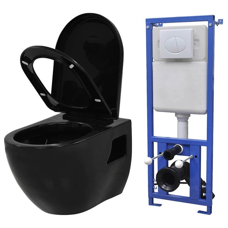 vidaXL Hangend toilet met verborgen stortbak keramiek zwart, Doe-het-zelf en Bouw, Sanitair, Nieuw, Verzenden