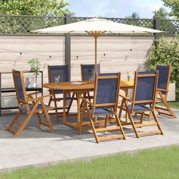 vidaXL 7-delige Tuinset massief acaciahout en textileen, Verzenden, Tuinset