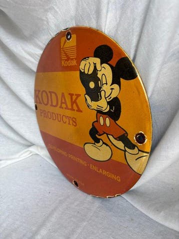 Kodak Emaille reclamebord met Mickey Mouse – Ø 30 cm –, Audio, Tv en Foto, Fotocamera's Analoog, Nieuw