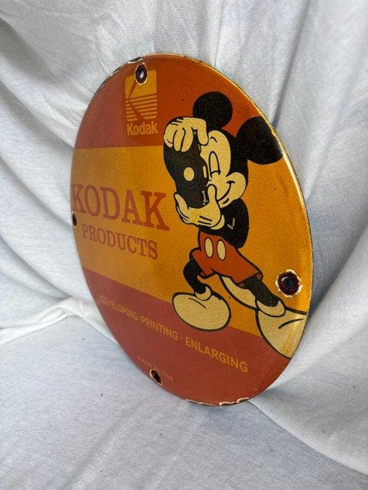 Kodak Emaille reclamebord met Mickey Mouse – Ø 30 cm –, Audio, Tv en Foto, Fotocamera's Analoog